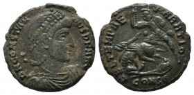 Constantius II. AD. 337-361. AE Nummus (17mm, 2.91g). Constantinople, AD 351-355. D N CONSTANTIVS P F AVG, pearl-diademed, draped and cuirassed bust r...