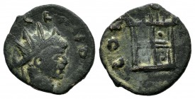 Divus Claudius II, Antoninianus, Mediolanum, post AD 270. AE (14mm, 1.27g). DIVO CLAVDIO, radiate head right / CONSECRATIO, altare. RIC 257.