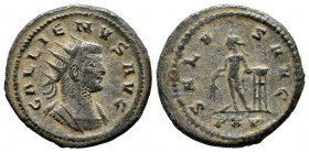 Gallienus, AD.253-268. AE antoninianus (21mm, 3.55g). Antioch mint, struck AD. 267. GALLIENVS AVG, radiate and cuirassed bust right / SALVS AVG, Apoll...