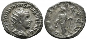 Gordian III. AD 241-243. AR Antoninianus (21mm, 3.70g). Rome, AD 241-243. IMP GORDIANVS PIVS FEL AVG, radiate, draped and cuirassed bust right / LAETI...