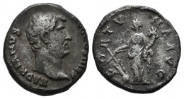 Hadrian, AD 117-138. AR Denarius (12mm, 3.10g). Rome. HADRIANVS AVG COS III P P, bare head right / FORTVNA AVG, Fortuna standing left, holding cornuco...