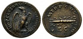 Hadrian, AD.117-138. AE (18mm, 3.44g). Rome, AD 121-122. IMP CAESAR TRAIAN - HADRIANVS AVG, eagle looking left / P M - TR P COS - III, winged thunderb...