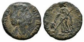 Helena (Augusta, AD. 324-328/30). AE (13mm, 1.65). [FL IVL HELENAE AVG.] Draped bust right. / PAX PVBLICA. Pax standing left, holding branch and scept...