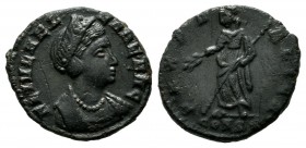 Helena (Augusta, AD.324-328/30). AE (14mm, 1.61g). FL IVL HELENAE AVG, Draped bust right. / PAX PVBLICA / CONS?• Pax standing left, holding branch and...