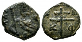 Alexius I Comnenus, 1081-1118 AD. AE Half Tetarteron (13mm, 1.89g). Uncertain mint (in Greece?). Struck 1092-1118. Patriarchal cross; A-∆ across upper...
