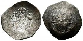 Alexius I Comnenus, AD.1081-118. Billon-Aspron Trachy (25mm, 3.58g). Constantinople mint. IC - XC. Christ Pantokrator seated facing. / AΛEΞIW ΔECΠ. Fa...