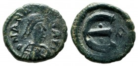 Anastasius I. 491-518 AD. AE Pentanummium (13mm, 2.07g). Constantinople mint, 1st. officina. DN ANA S PP AV, diademed, draped, cuirassed bust right. /...