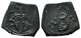 Empire of Nicaea. Anonymous Tetarteron. AD.1227-1261. AE (19mm, 1.59g). Pelleted B; trefoil to left and right. / Emperor seated facing on throne, hold...