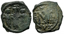 Heraclius with Heraclius Constantine, and Martina, 610-641 AD. AE Follis - 40 Nummi (24mm, 5.15g). Cyzicus mint, 1st. officina. Dated RY 18 (627/8). H...