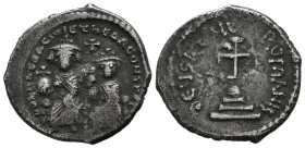 Heraclius with Heraclius Constantine. 610-641. AR Hexagram (23mm, 6.37g). Constantinople mint. Struck 615-638. ∂∂ NN ҺЄRACIIЧS Єτ ҺЄRA CONSτ P P A, He...