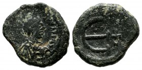 Justinian I. 527-565 AD. AE Pentanummium (15mm, 2.40g). Constantinople mint, 5th. officina. D N IVSTINIANVS P P AVG, diademed, draped, cuirassed bust ...