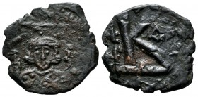 Justinian II. 705-711 AD. Second Reign. AE Half Follis - 20 Nummi (22mm, 3.43g). Constantinople mint, 1st. officina. Struck 705-711.AD with immobilize...