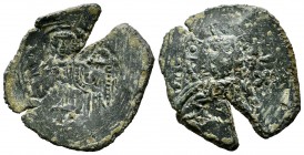 Latin Rulers of Constantinople, 1204-1261 AD. AE Trachy (25mm, 3.26g). IC XC; facing bust of Christ Pantocrator, holding Gospels and raising right han...