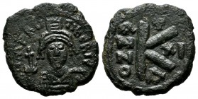 Maurice Tiberius, AD.582-602. AE Half Follis - 20 Nummi (20mm, 4.70g). Constantinople mint, 1st. officina. Dated RY 11 (592/3). DN MAVR TIbER PP A, he...
