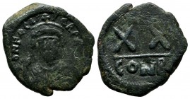 Phocas, AD.602-610. AE Half Follis - 20 Nummi (23mm, 5.16g). Constantinople mint, 2nd. offcina.D N FOCAS PERP AVC. Crowned bust facing, wearing consul...