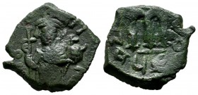 Pseudo-Byzantine, 636-670 AD. Imitative Constans II. AE Follis (20mm, 4.50g). Uncertain mint. Imperial Byzantine figure (Constans II) standing facing,...