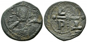 Romanus IV Diogenes, AD.1068-1071. AE 40 Nummi (26mm, 6.57g). Constantinople. Nimbate facing bust of Christ, holding Gospels and raising hand in bened...