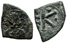 Tiberius III (Apsimar), AD.698-705. AE Half Follis - 20 Nummi (20mm, 4.46g). Constantinople mint, 2nd officina. Dated RY 1 (698/9). Crowned and cuiras...