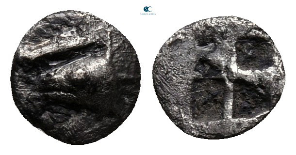 Mysia. Kyzikos circa 530-500 BC. 
Tetartemorion AR

6 mm, 0,15 g



very ...