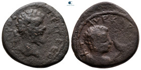 Mesopotamia. Carrhae. Septimius Severus with Caracalla AD 193-211. Bronze Æ