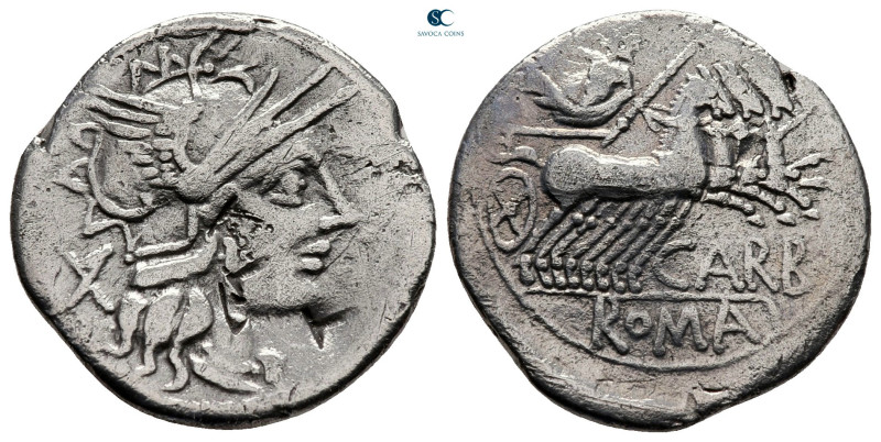 M. Carbo 122 BC. Rome
Denarius AR

20 mm, 3,58 g



very fine
