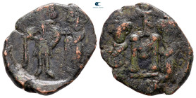 Constans II, with Constantine IV, Heraclius, and Tiberius AD 641-668. Syracuse. Follis Æ