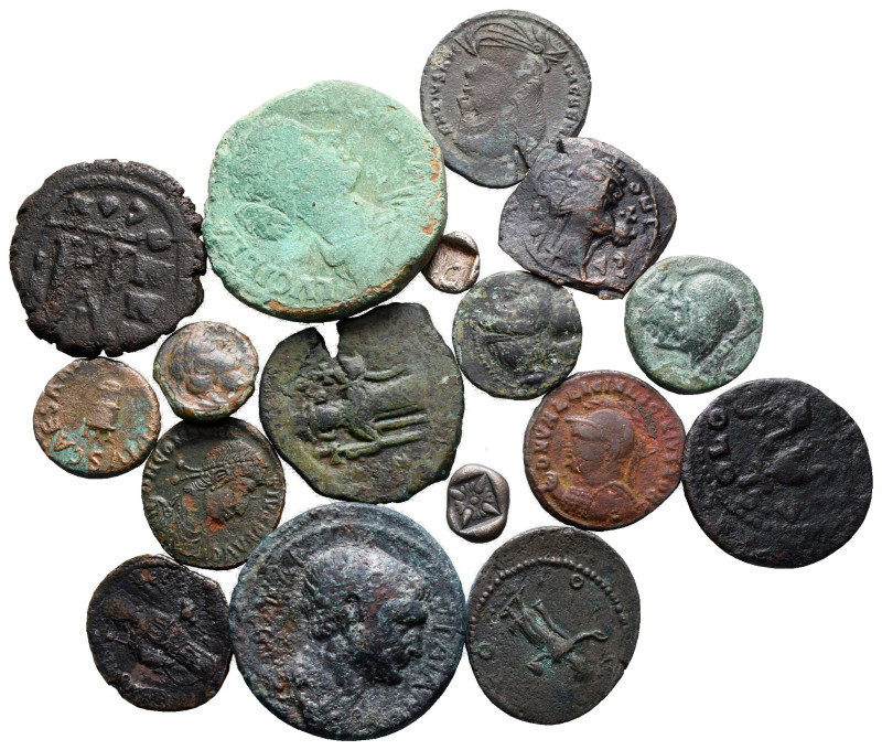 Lot of ca. 17 ancient bronze coins (with collectors tickets) / SOLD AS SEEN, NO ...