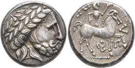 MIDDLE DANUBE. Uncertain tribe. 3rd-2nd century BC. Tetradrachm (Silver, 22 mm, 13.52 g, 8 h), 'Puppenreiter mit Triskeles' type, imitating Philip II ...