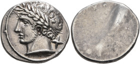 ETRURIA. Populonia. Circa 300-250 BC. 10 Asses (Silver, 18 mm, 4.22 g). Laureate and slightly bearded head of Aplu to left; to right, X (mark of value...
