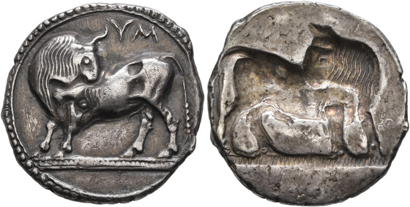 LUCANIA. Sybaris. Circa 550-510 BC. Stater (Silver, 27 mm, 8.37 g). YM Bull stan...