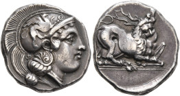 LUCANIA. Velia. Circa 440/35-400 BC. Didrachm or Nomos (Silver, 20 mm, 7.75 g, 2 h). Head of Athena to right, wearing crested Attic helmet adorned wit...