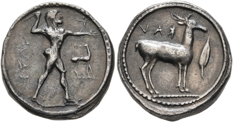 BRUTTIUM. Kaulonia. Circa 475-425 BC. Didrachm or Nomos (Silver, 18 mm, 7.76 g, ...
