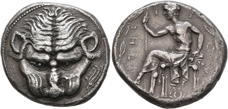 BRUTTIUM. Rhegion. Circa 425-420 BC. Tetradrachm (Silver, 27 mm, 17.24 g, 4 h). ...