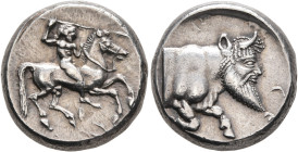 SICILY. Gela. Circa 490/85-480/75 BC. Didrachm (Silver, 17 mm, 8.52 g, 6 h). Nude bearded warrior riding horse to right, brandishing spear in his righ...