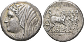 SICILY. Syracuse. Philistis, wife of Hieron II, 275-215 BC. 16 Litrai or Tetradrachm (Silver, 26 mm, 13.55 g, 3 h), circa 240-218/5. Diademed and veil...