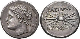 SICILY. Syracuse. Hieronymos, 215-214 BC. 10 Litrai (Silver, 23 mm, 8.43 g, 5 h). Diademed head of Hieronymos to left; in field to right, K. Rev. BAΣI...