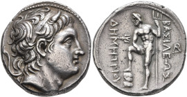 KINGS OF MACEDON. Demetrios I Poliorketes, 306-283 BC. Tetradrachm (Silver, 28 mm, 17.42 g, 11 h), Amphipolis, circa 289-288 BC. Diademed and horned h...