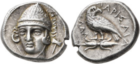 THESSALY. Larissa. Circa 370-360 BC. Drachm (Silver, 18 mm, 6.00 g, 12 h). ΑΛΕΥ Head of Aleuas facing slightly to left, wearing conical helmet ornamen...