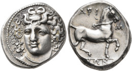 THESSALY. Larissa. Circa 356-342 BC. Stater (Silver, 23 mm, 12.32 g, 11 h). Head of the nymph Larissa facing slightly to left, wearing ampyx, pendant ...