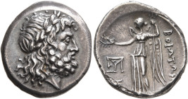 BOEOTIA, Federal Coinage. Circa 225-171 BC. Drachm (Silver, 19 mm, 4.90 g, 12 h). Laureate head of Poseidon to right. Rev. ΒΟΙΩΤΩN Nike standing front...