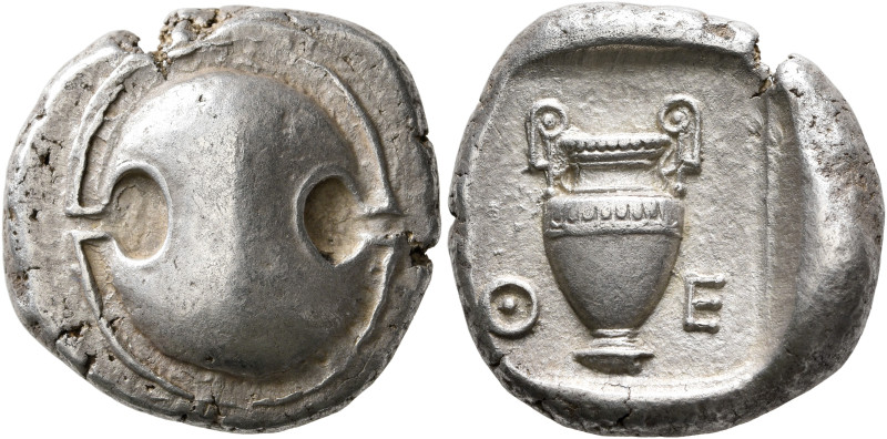BOEOTIA. Thebes. Circa 425-400 BC. Stater (Silver, 22 mm, 12.08 g). Boeotian shi...