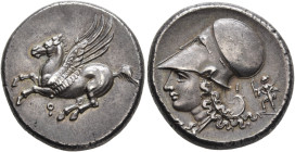 CORINTHIA. Corinth. Circa 375-300 BC. Stater (Silver, 21 mm, 8.59 g, 9 h). Pegasos flying left; below, Ϙ. Rev. Head of Athena to left, wearing Corinth...