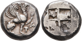 IONIA. Teos. Circa 510/05-495/90 BC. Stater (Silver, 19 mm, 12.15 g), Aeginetic standard. Griffin, with curved wings, seated to right, raising left fo...