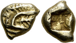 IONIA. Uncertain. Circa 625-600 BC. Hekte (Electrum, 11 mm, 2.09 g), uncertain standard. Uncertain design (stylized head of a roaring lion to right?)....