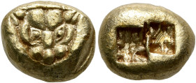 IONIA. Uncertain. Circa 600-550 BC. Trite (Electrum, 12 mm, 4.73 g), Lydo-Milesian standard. Facing head of a lioness (or panther) within triangular i...