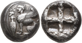 ISLANDS OFF IONIA, Chios. Circa 435-425 BC. Didrachm (Silver, 15 mm, 7.79 g). Sphinx with curved wings seated to left; to left, grape bunch above amph...