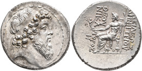 SELEUKID KINGS OF SYRIA. Demetrios II Nikator, second reign, 129-126/5 BC. Tetradrachm (Silver, 30 mm, 16.68 g, 1 h), Antiochia on the Orontes, circa ...