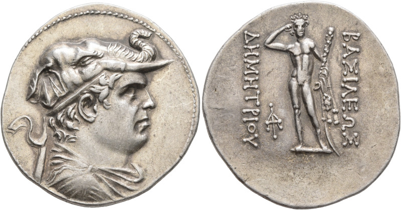 BAKTRIA, Greco-Baktrian Kingdom. Demetrios I, circa 200-185 BC. Tetradrachm (Sil...