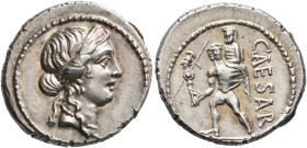 Julius Caesar, 49-44 BC. Denarius (Silver, 18 mm, 3.86 g, 6 h), military mint moving with Caesar in Africa, 48-47. Diademed head of Venus to right. Re...