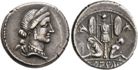 Julius Caesar, 49-44 BC. Denarius (Silver, 17 mm, 3.82 g, 10 h), military mint moving with Caesar in Spain, 46-45 BC. Diademed head of Venus to right;...